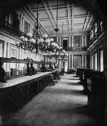 Finanzministerium zur Zeit Lincolns (Kassenraum - hinter den Schreibtischen), 1861-65